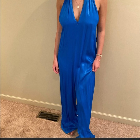 NEW ZARA Blue Flowing Satin Effect Jumpsuit - Picture 11 of 12